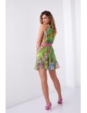 Light patterned dress with a belt, green and pink 03040 - Online store - Boutique